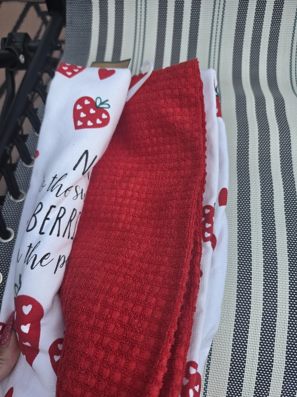 Nana to the Sweetest Berries Dish Towel - Red & Green Strawberry Print
